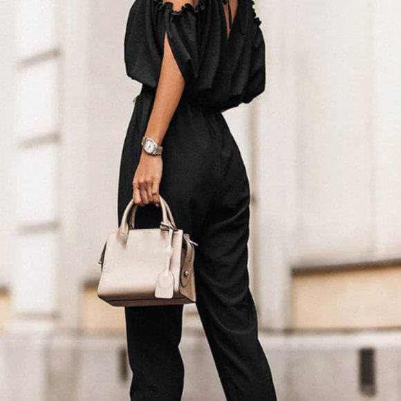 COLD SHOULDER JUMPSUIT-BLACK - Picture 2 of 2